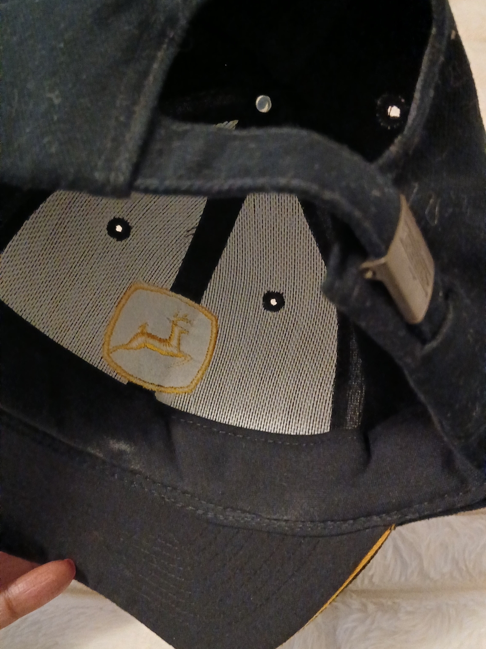 John Deere Black Cap with Embroidered Yellow Logo Accent Suede/Felt Material